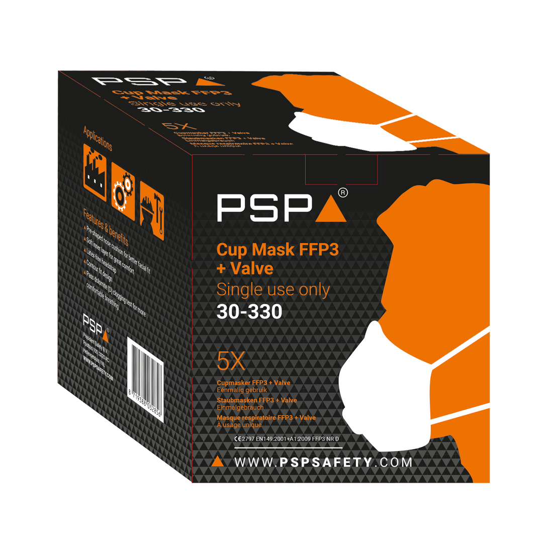 FFP3 stofmasker met ventiel PSP 30-330 wegwerpmasker